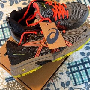 ASICS Women’s Black and Orange Gel Venture 6 Athletic Shoes